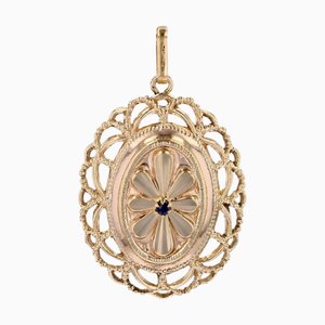 French Sapphire 18 Karat Yellow Gold Oval Shaped Pendant, 1960s