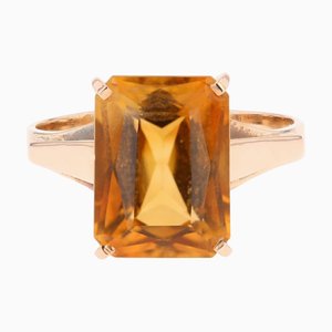 French Citrine 18 Karat Rose Gold Rectangular Ring, 1960s