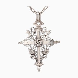French Silver Chain Regional Cross Pendant, 1890s