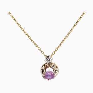 French Pink Sapphire Diamond 18 Karat Yellow Gold Pendant Necklace