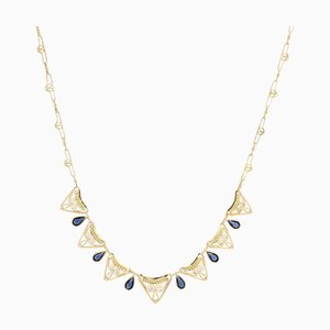 French Sapphires 18 Karat Yellow Gold Drapery Necklace