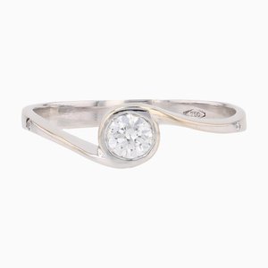 Modern Diamond 18 Karat White Gold Swirl Solitaire Ring