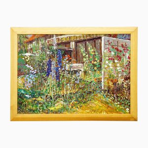 Alexander Michael, Paysage de jardin impressionniste, 1994, Peinture à l'huile, Encadré