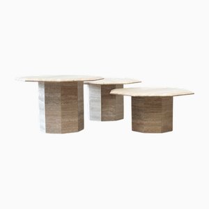 Travertine Octagonal Nesting Tables, 1980s, Set of 3