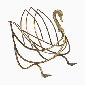 Mid-Century Swan Shaped Magazine Rack in Brass attributed to Maison Jansen, 1960s