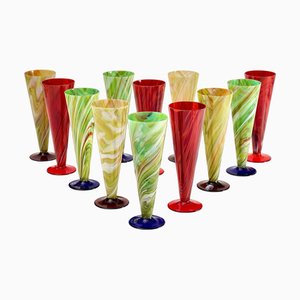 Cenedese zugeschriebene Flöten aus Marmoriertem Muranoglas, 1980, 12 . Set