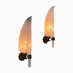 Tomaso Buzzi zugeschriebene Feather Murano Glas Wandleuchten für Venini, 1930er, 2er Set