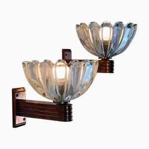 Large Wall Sconces attributed to Seguso Vetri Darte for Archimede Seguso, 1940s, Set of 2