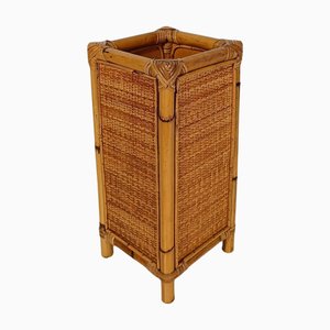 Mid-Century Modern Umbrella Stand in Bamboo, Cane and Rattan Webbing, Italy, 1970s