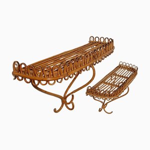 Italienische Mid-Century Wandkonsolen aus Bambus Rattan, 1960er, 2er Set