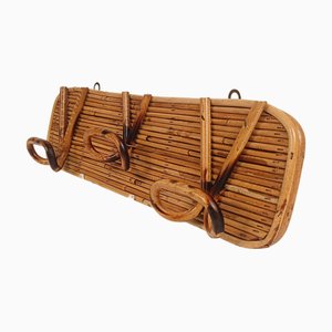 Mid-Century Italian Cane and Rattan Wall Coat Hanger in the style of Vivai del Sud, 1960s