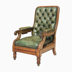 Chesterfield Mahogany Armchair in Green