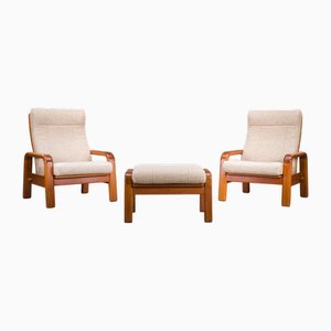 Mid-Century Modern Danish Chairs and Ottoman in Teak from HS Design, 1960s, Set of 3