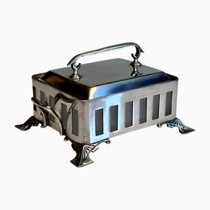 Beurrier Art Nouveau Plaqué Argent avec Insert en Verre Satiné de Moritz Hacker, Vienne, Autriche, 1910s