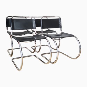 Bauhaus Steel and Leather Chairs, 1970s, Set of 4