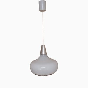 Lámpara de techo vintage de metal con pantalla de vidrio blanco, años 70