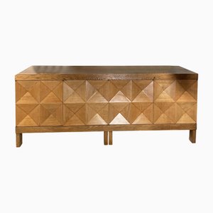 Brutalist Sideboard in Light Oak attributed to Jean Batenburg for Mi. Belgique, 1970s
