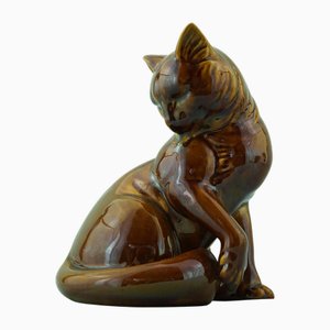 20th Century Ceramic Sculpture in the Shape of a Cat from La Farnesiana, Parma, Italy