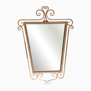 Vintage Wall Mirror with Gold-Painted Wrought Iron Frame, 1960s