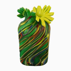 Harlekin Vase aus mundgeblasenem & überzogenem Muranoglas, Italien, 1950er