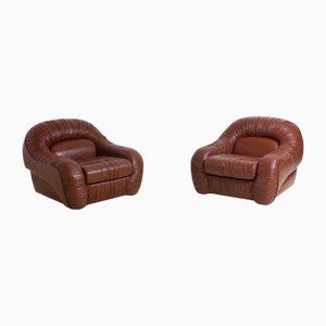 Capriccio Lounge Chairs in Scrunched Leather from Eurosalotto, Italy, 1970s, Set of 2