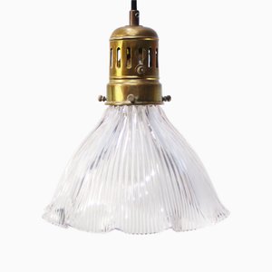 Vintage Glass and Brass Pendant Light from Holophane