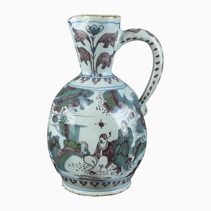 Polychrome Chinoiserie Wine Jug with Turned Body from Delft, 1680s