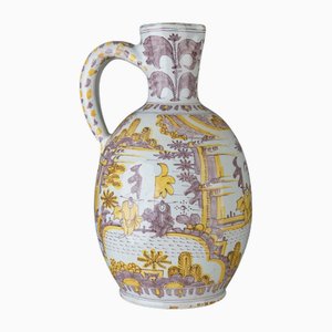 Large Purple and Yellow Chinoiserie Wine Jug from Delft, 1680-1700