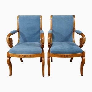 Suite de Fauteuils Charles X en Merisier et Erable Moucheté
