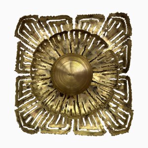 Large Brutalist Brass Sun Wall Sconce by Svend Aage Sørensen, Denmark, 1960s
