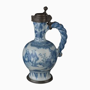 Delft Blue and White Chinoiserie Wine Jug, 1680-1690