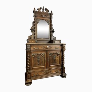 Renaissance Style Hunting Lodge Sideboard with Psyche Mirror in Walnut
