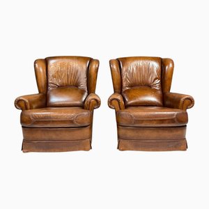 Set of Art Deco Leather Club Chairs, Czechoslovakia, 1930s