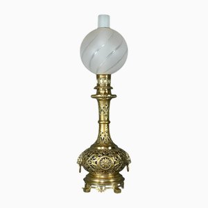 Electrified Brass Kerosene Lamp, 1920