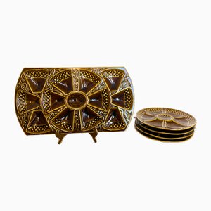Service à Huîtres Art Déco en Majolique de Sarreguemines, France, 1920s, Set de 5