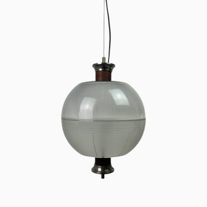 Midcentury Kugelförmige Hängelampe aus Teak & Holophane von Sergio Mazza, 1960er