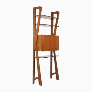 Mueble de pared Mid-Century moderno de teca y latón de Isa Bergamo, años 50