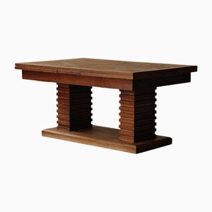 French Art Deco Modernist Oak and Marquetry Table, 1940s