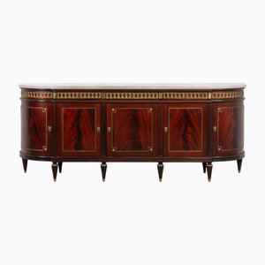 Louis XVI Style Flame Mahogany Sideboard with White Marble Top, 1970s