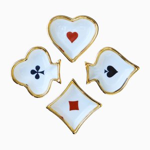 French Porcelain Playing Card Themed Dishes or Ashtrays from Limoges, 1960s, Set of 4