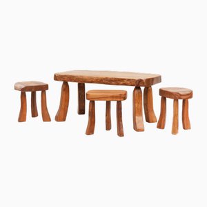 Französischer Dreibeinhocker aus Ulmenholz, 1970er