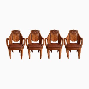 Art Deco Stained Beech Chairs, 1910, Set of 4