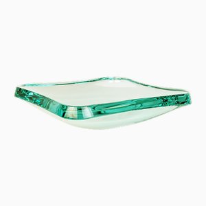 Grinded and Cut Aquamarine Glass Bowl from Fontana Arte, 1960s