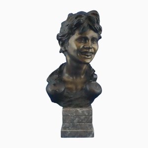 Vincenzo Cinque, Sculpture Buste d'un Enfant, Fin des Années 1800, Bronze avec Socle en Marbre