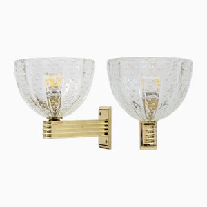 Appliques Art Déco en Laiton et Verre de Murano Pelugoso de Seguso Vetri Darte, 1940, Set de 2