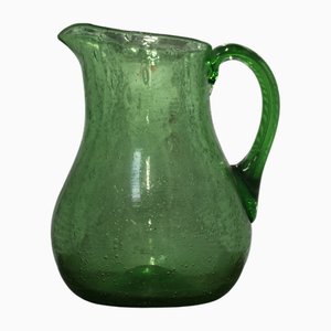 Large Green Glass Pitcher with Handle
