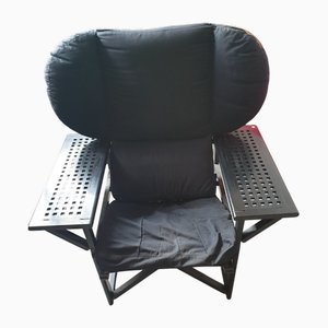 Fauteuil en Bois Laqué Noir avec Rembourrage Noir et Beige, 1990s
