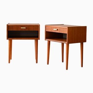 Tables de Chevet Vintage Scandinaves avec Poignées en Laiton, 1950s, Set de 2