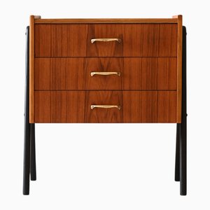 Table de Chevet Scandinave en Teck et Laiton, 1950s
