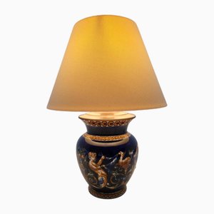 Französische Lampe mit blauem italienischem Renaissance Dekor von Gien